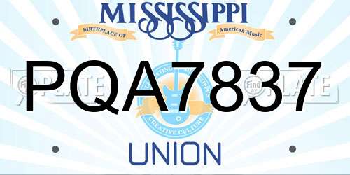 PQA7837 Mississippi License Plate