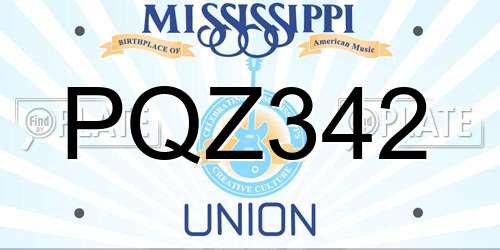 PQZ342 Mississippi License Plate