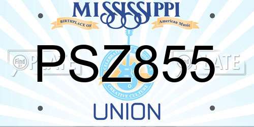PSZ855 Mississippi License Plate