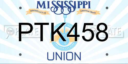 PTK458 Mississippi License Plate