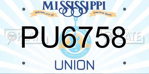 PU6758 Mississippi License Plate