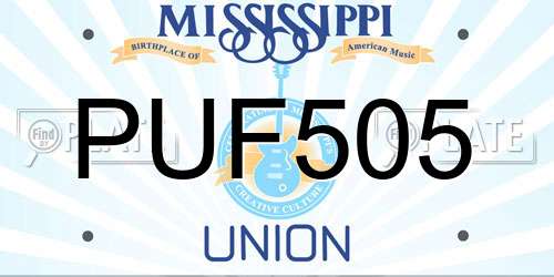 PUF505 Mississippi License Plate