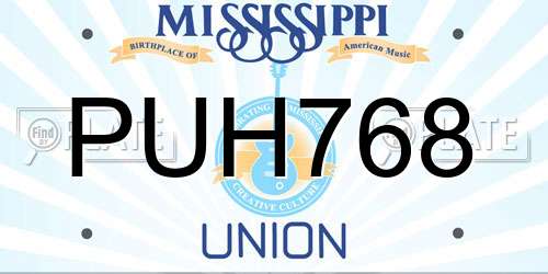 PUH768 Mississippi License Plate