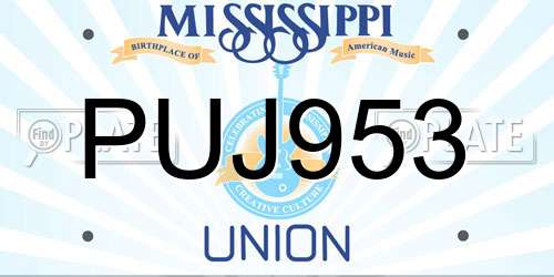 PUJ953 Mississippi License Plate