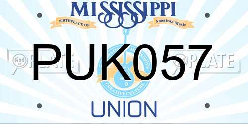 PUK057 Mississippi License Plate
