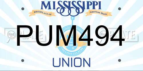 PUM494 Mississippi License Plate