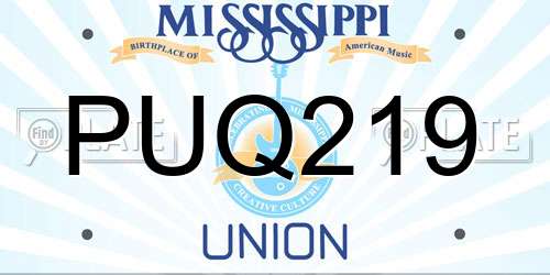 PUQ219 Mississippi License Plate