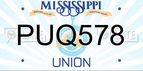 PUQ578 Mississippi License Plate