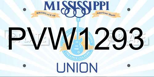 PVW1293 Mississippi License Plate