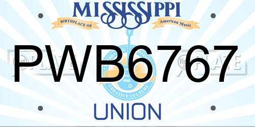 PWB6767 Mississippi License Plate