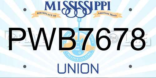 PWB7678 Mississippi License Plate