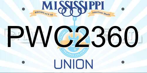PWC2360 Mississippi License Plate