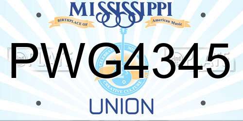 PWG4345 Mississippi License Plate