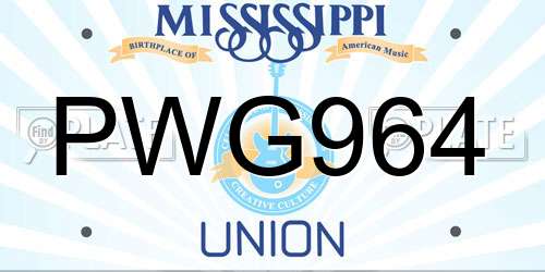 PWG964 Mississippi License Plate
