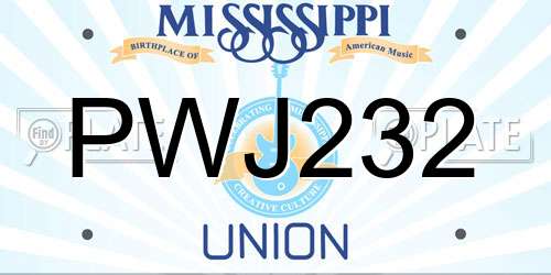 PWJ232 Mississippi License Plate