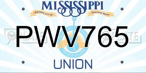 PWV765 Mississippi License Plate