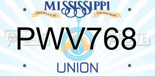 PWV768 Mississippi License Plate