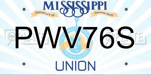 PWV76S Mississippi License Plate