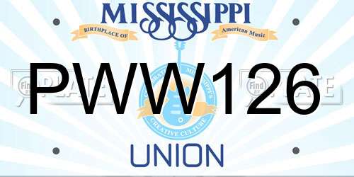 PWW126 Mississippi License Plate