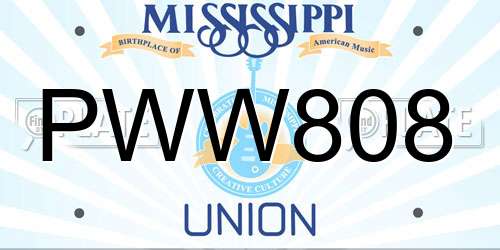 PWW808 Mississippi License Plate