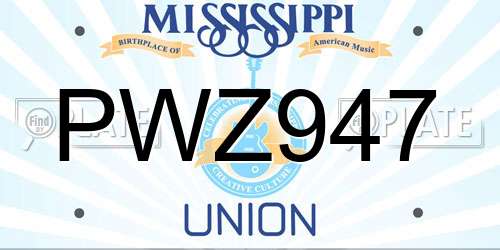 PWZ947 Mississippi License Plate