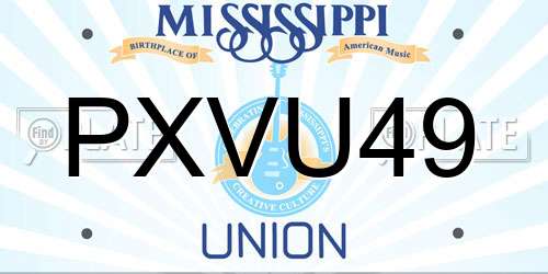 PXVU49 Mississippi License Plate