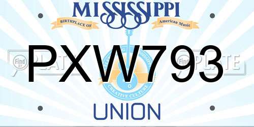 PXW793 Mississippi License Plate