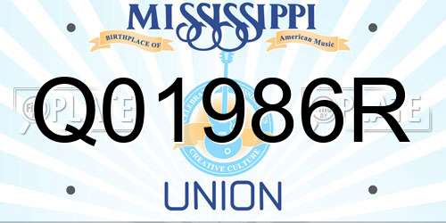 Q01986R Mississippi License Plate