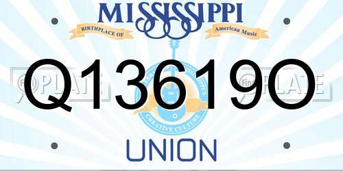 Q13619O Mississippi License Plate
