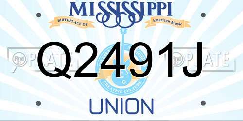Q2491J Mississippi License Plate