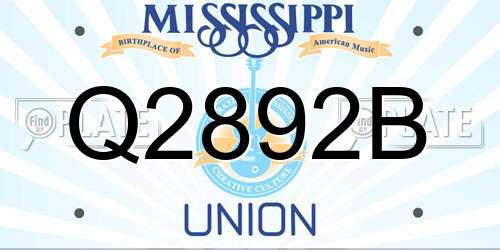 Q2892B Mississippi License Plate
