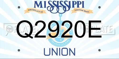 Q2920E Mississippi License Plate