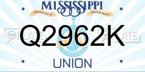 Q2962K Mississippi License Plate