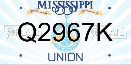 Q2967K Mississippi License Plate