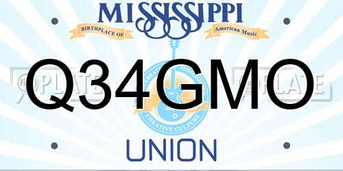 Q34GMO Mississippi License Plate