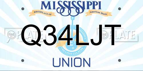 Q34LJT Mississippi License Plate