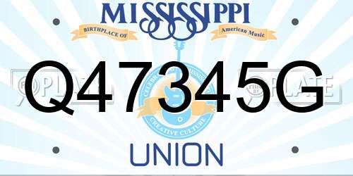 Q47345G Mississippi License Plate
