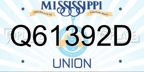 Q61392D Mississippi License Plate
