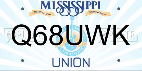 Q68UWK Mississippi License Plate