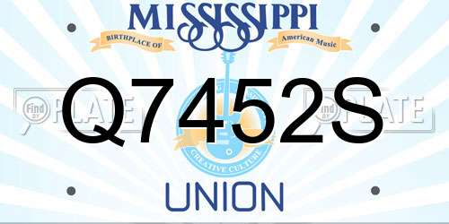 Q7452S Mississippi License Plate