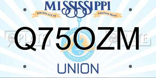 Q75OZM Mississippi License Plate