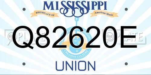 Q82620E Mississippi License Plate