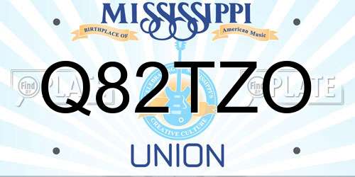 Q82TZO Mississippi License Plate