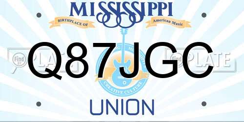 Q87JGC Mississippi License Plate