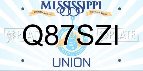 Q87SZI Mississippi License Plate