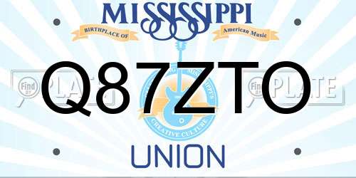 Q87ZTO Mississippi License Plate