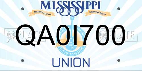 QA0I700 Mississippi License Plate