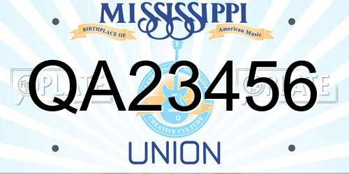QA23456 Mississippi License Plate