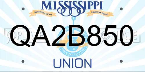 QA2B850 Mississippi License Plate