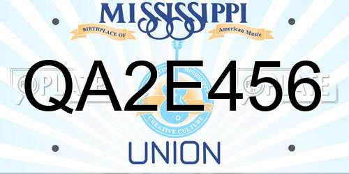 QA2E456 Mississippi License Plate